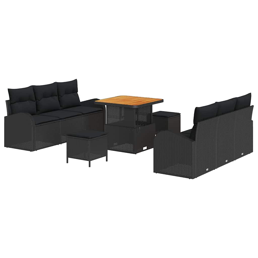 Sjedeća garnitura za vrt 9 kom. Crna poliratan 179 x 62 x 85 cm