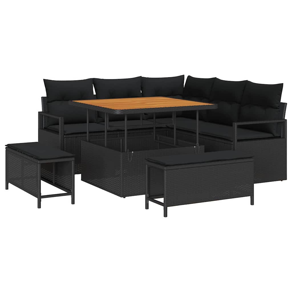 Sjedeća garnitura za vrt 8 kom. Crna poliratan 177 x 177 x 85 cm