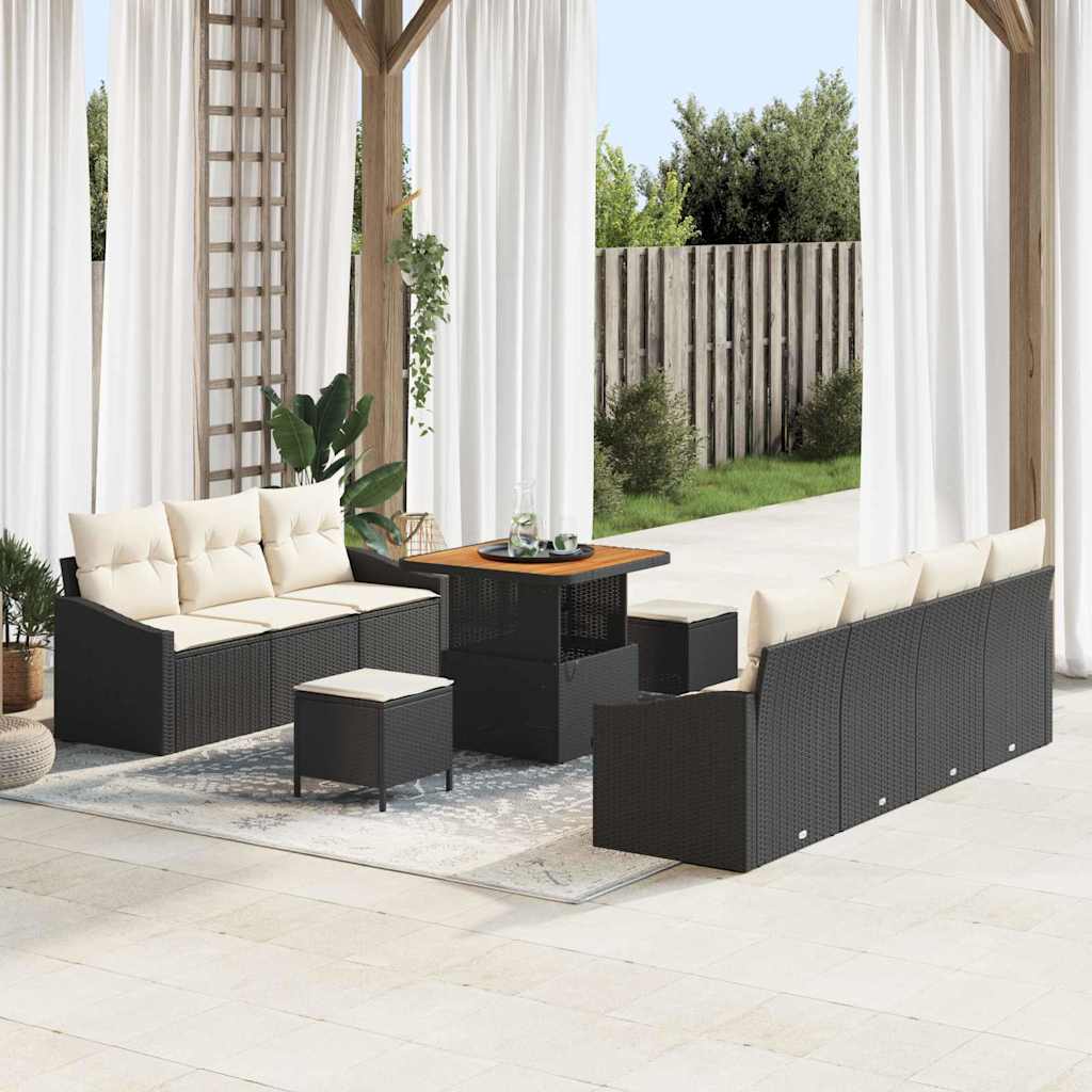 Sjedeća garnitura za vrt 10 kom. Crna poliratan 233 x 62 x 85 cm