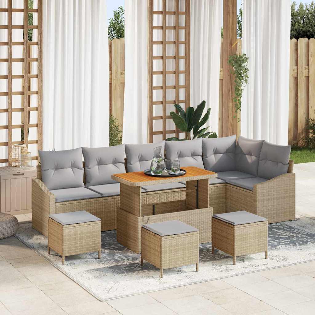 Sjedeća garnitura za vrt 10 kom. Bež poliratan 288,5 x 123,5 x 85 cm