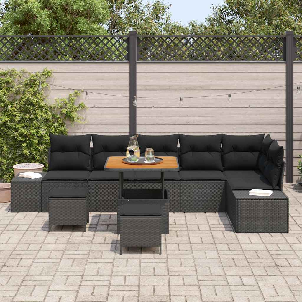 Sjedeća garnitura za vrt 9 kom. Crna poliratan 319 x 154 x 85 cm