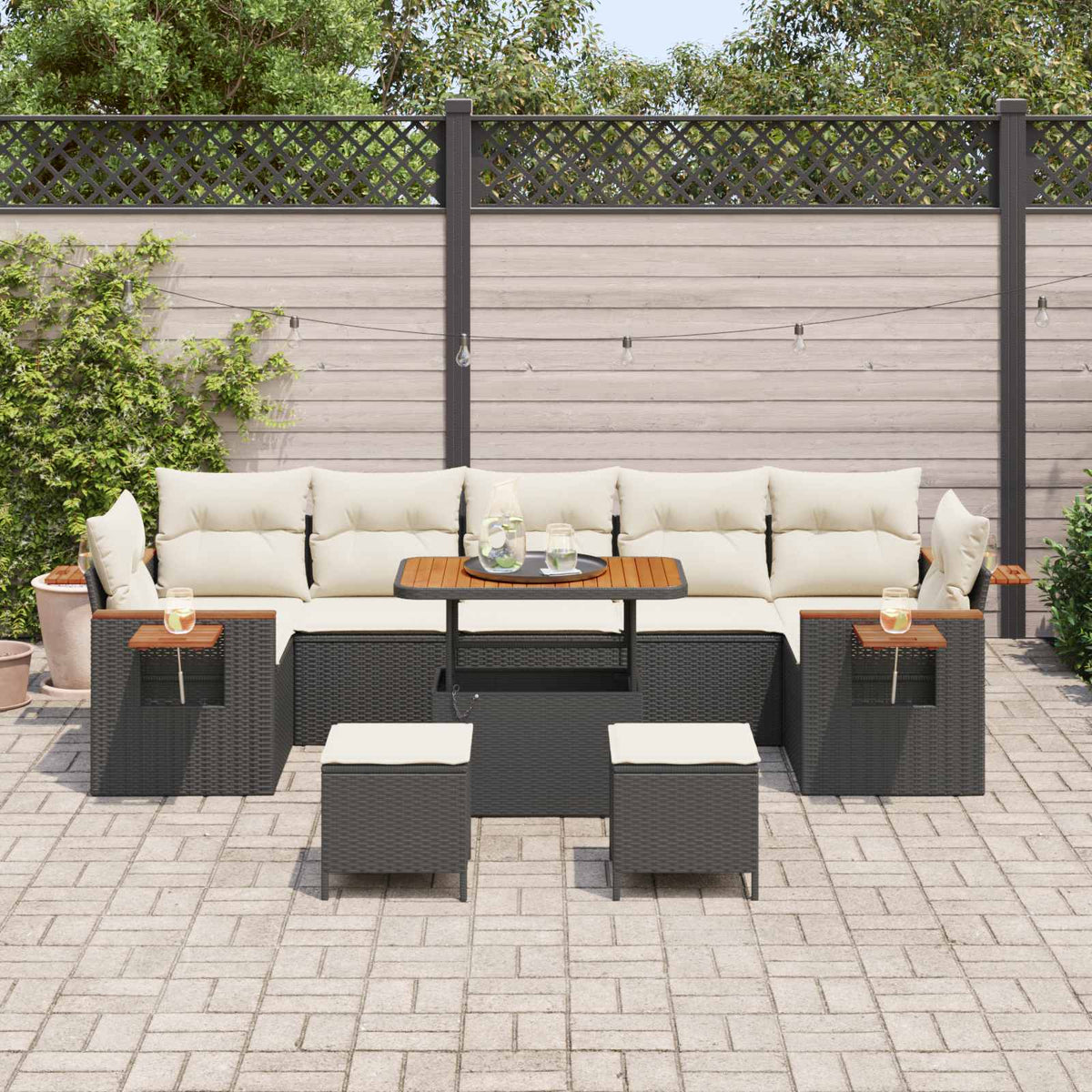 Sjedeća garnitura za vrt 10 kom. Crna poliratan