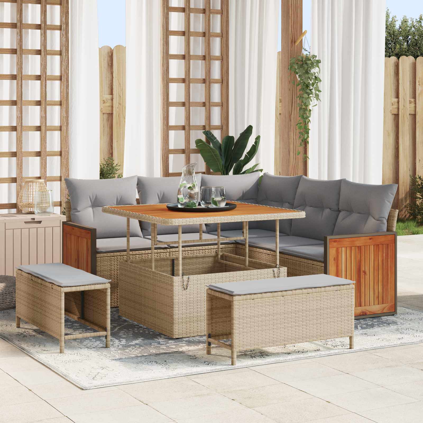 Sjedeća garnitura za vrt s jastukom 8 pcs Bež i svijetlo siva