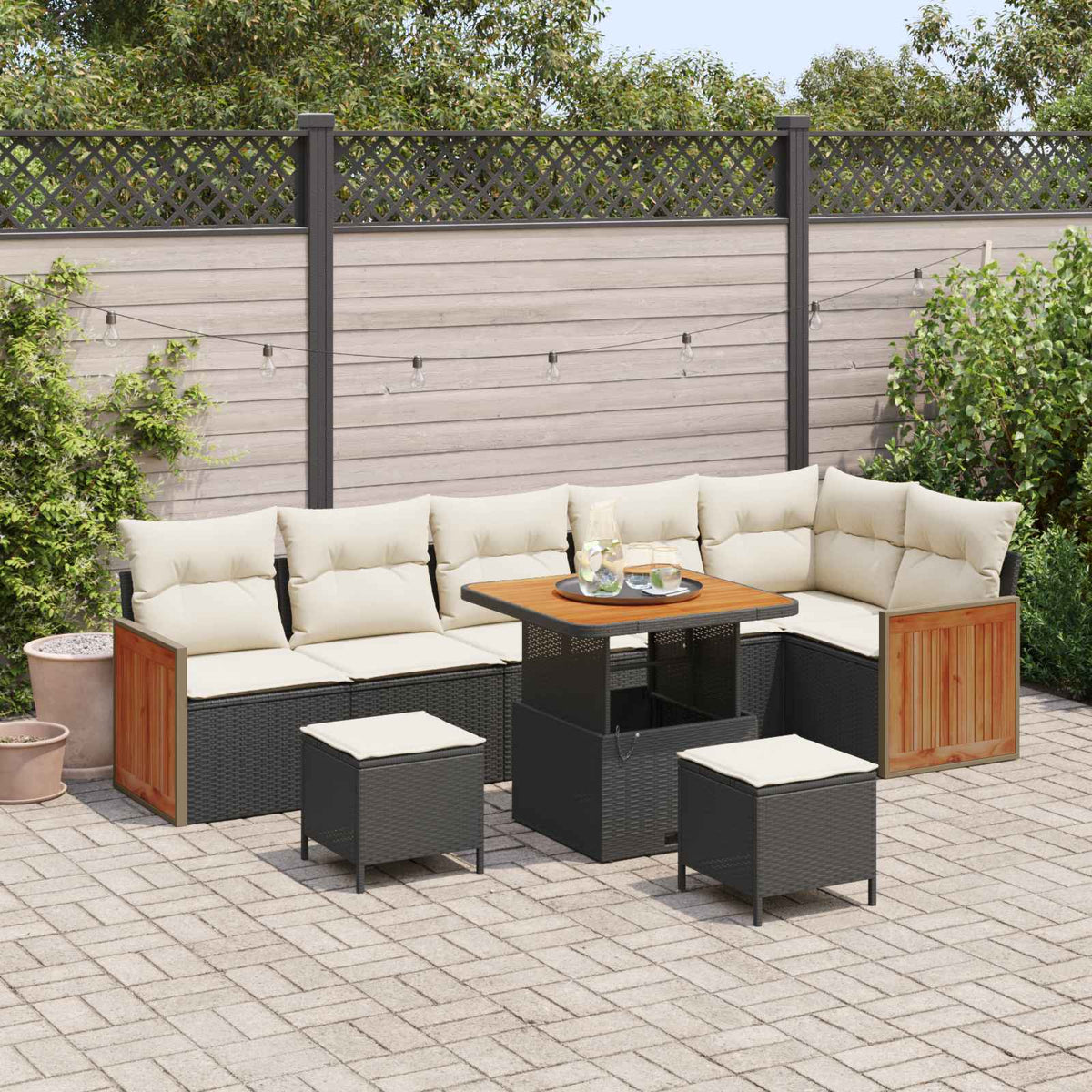 Sjedeća garnitura za vrt 9 kom. 9-Broj sjedala Crna i Krema 80 x 80 x 71 cm