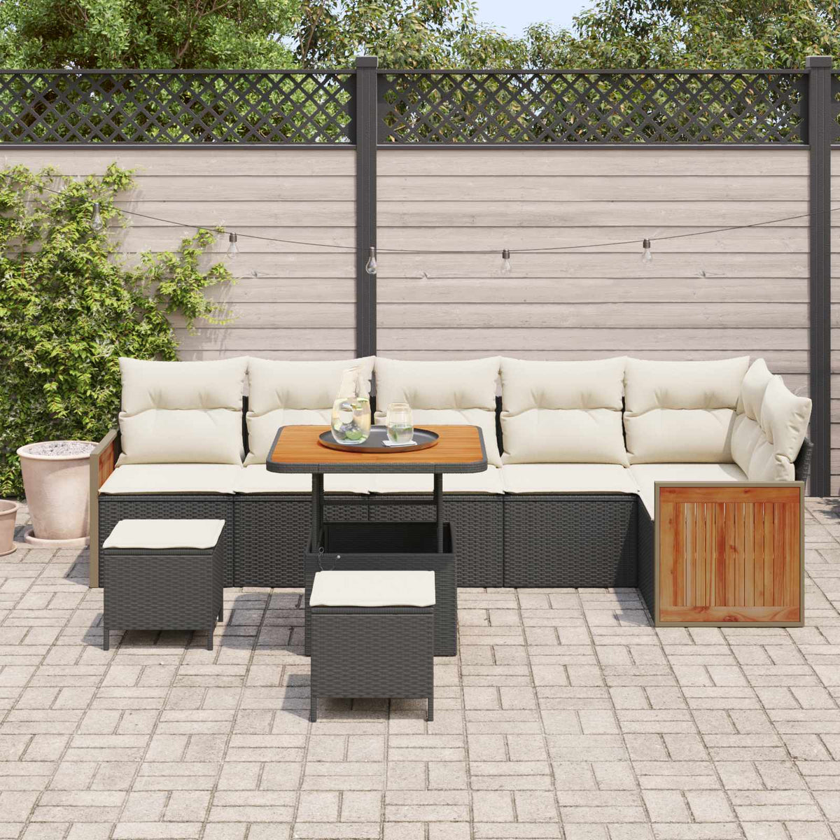 Sjedeća garnitura za vrt 9 kom. 9-Broj sjedala Crna i Krema 80 x 80 x 71 cm