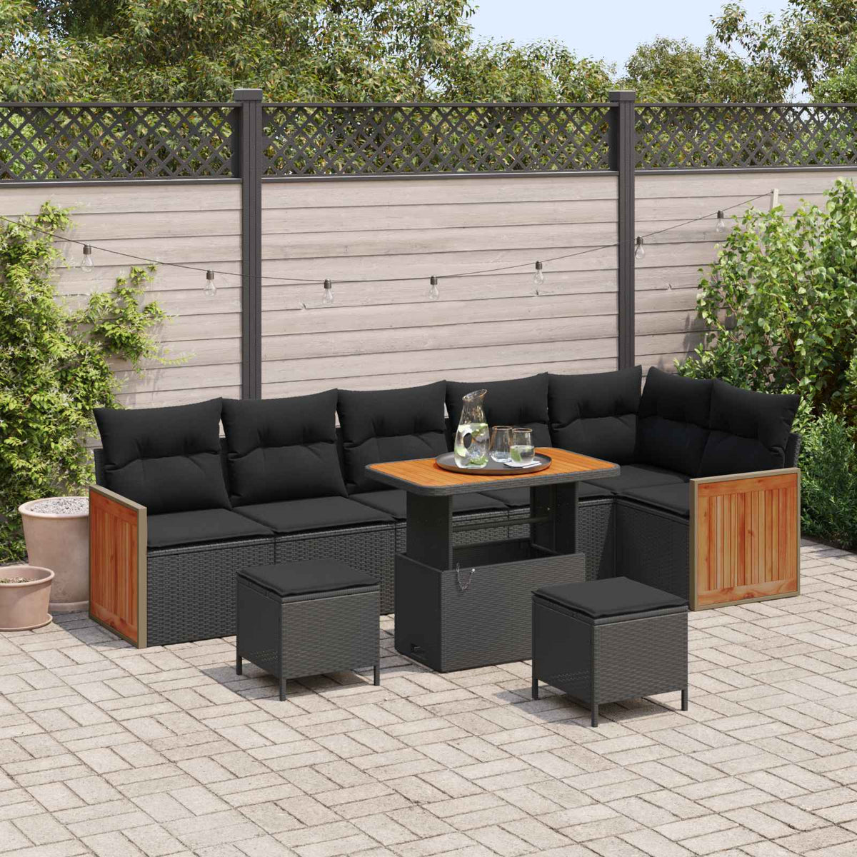 Sjedeća garnitura za vrt 9 kom. 9-Broj sjedala Crna 90 x 55 x 71 cm