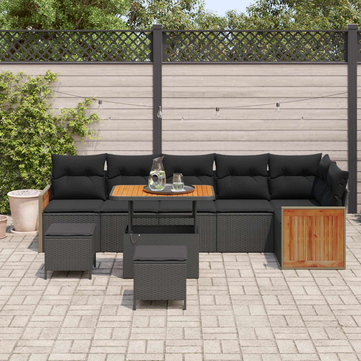 Sjedeća garnitura za vrt 9 kom. 9-Broj sjedala Crna 90 x 55 x 71 cm