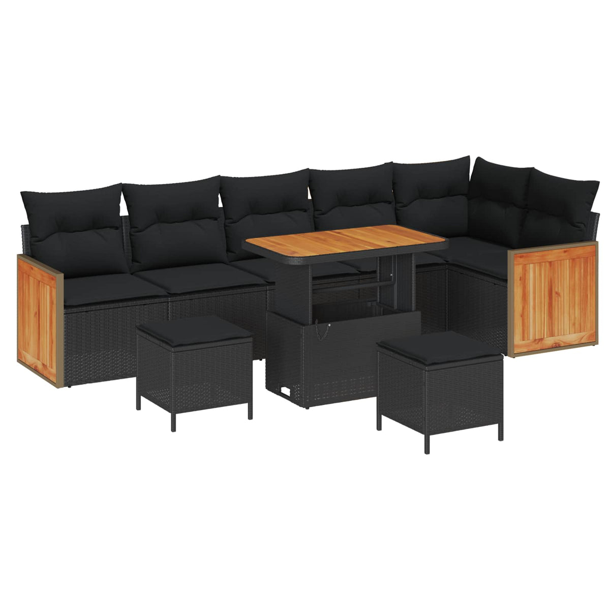 Sjedeća garnitura za vrt 9 kom. 9-Broj sjedala Crna 90 x 55 x 71 cm