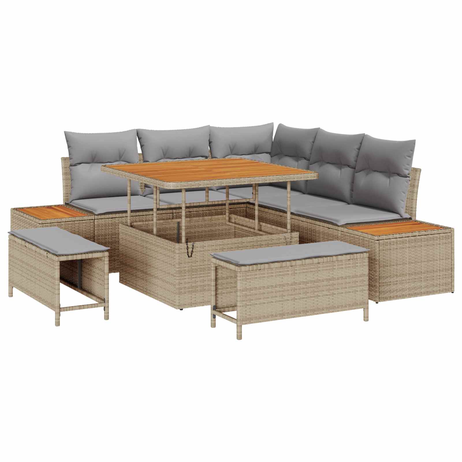 Sjedeća garnitura za vrt s jastukom 8 pcs Bež i svijetlo siva