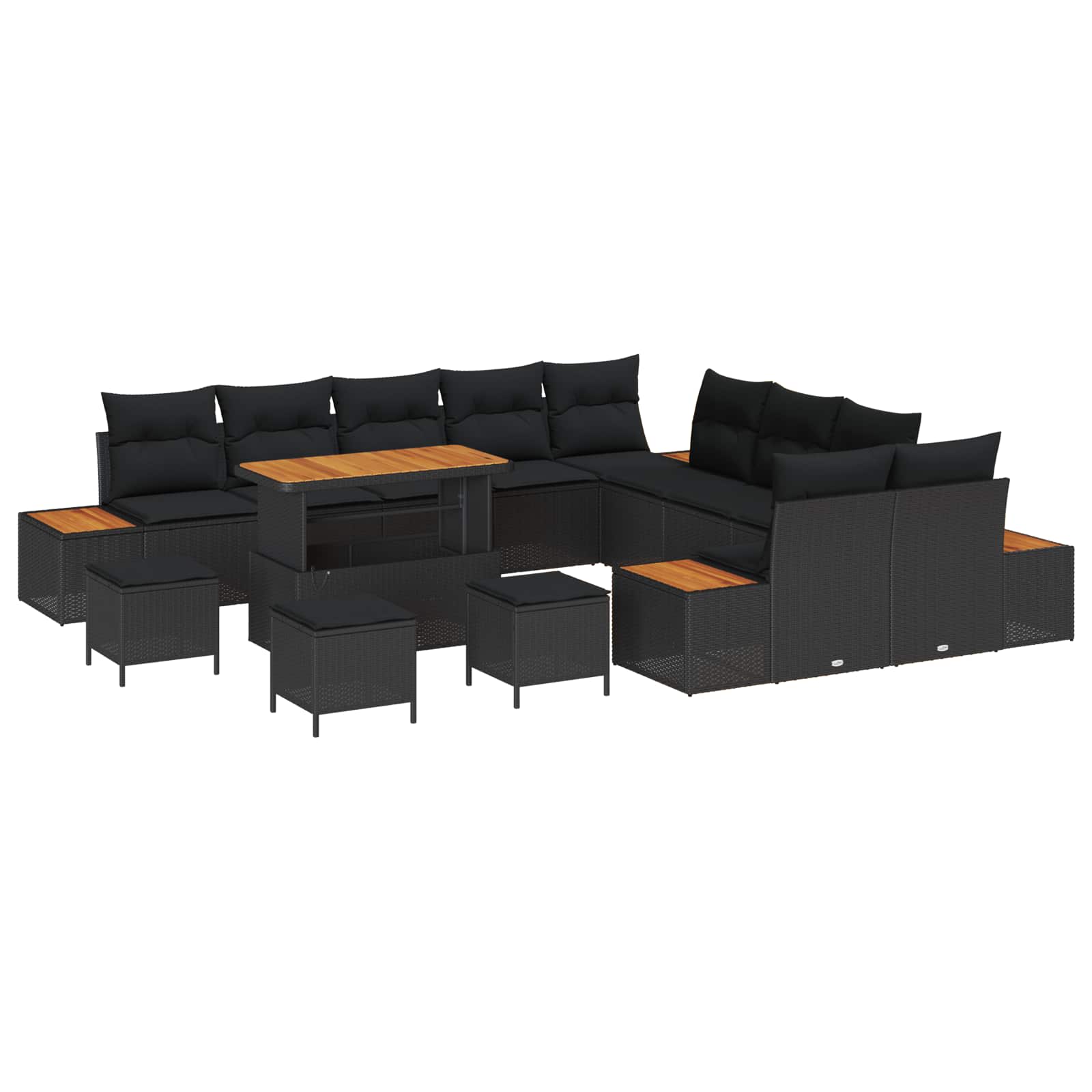 Sjedeća garnitura za vrt s jastukom 14 pcs Crna