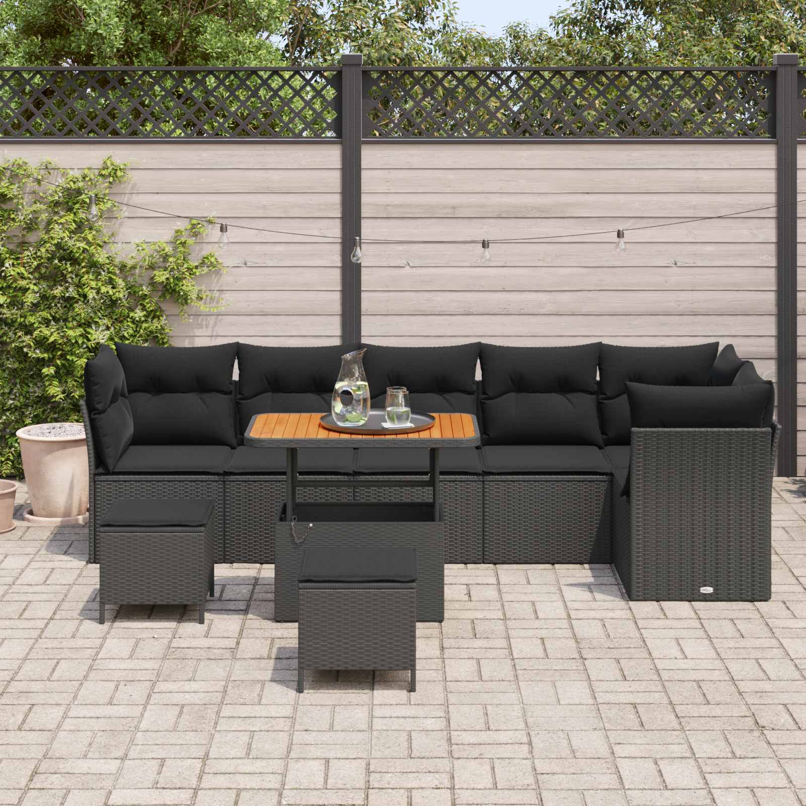 Sjedeća garnitura za vrt s jastukom 9 pcs Crna 90 x 55 x 71 cm
