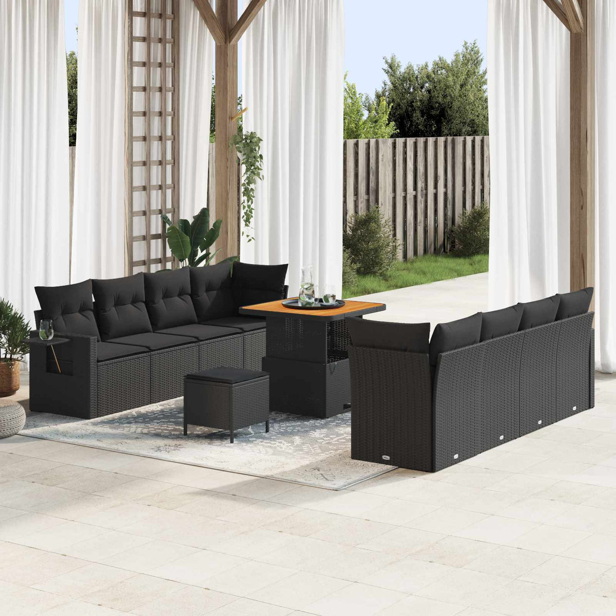 Sjedeća garnitura za vrt Crna poliratan 80 x 80 x 71 cm