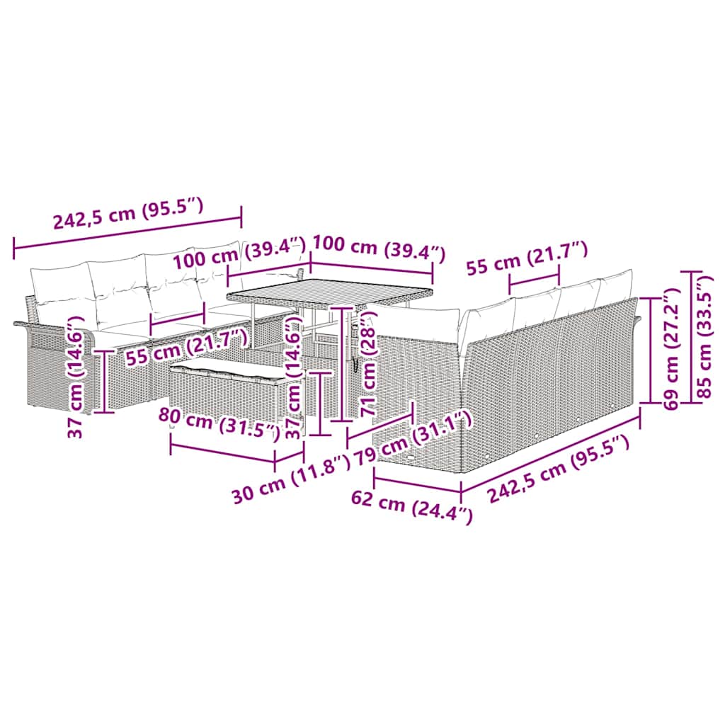 Sjedeća garnitura za vrt s jastukom Crna 100 x 100 x 71 cm