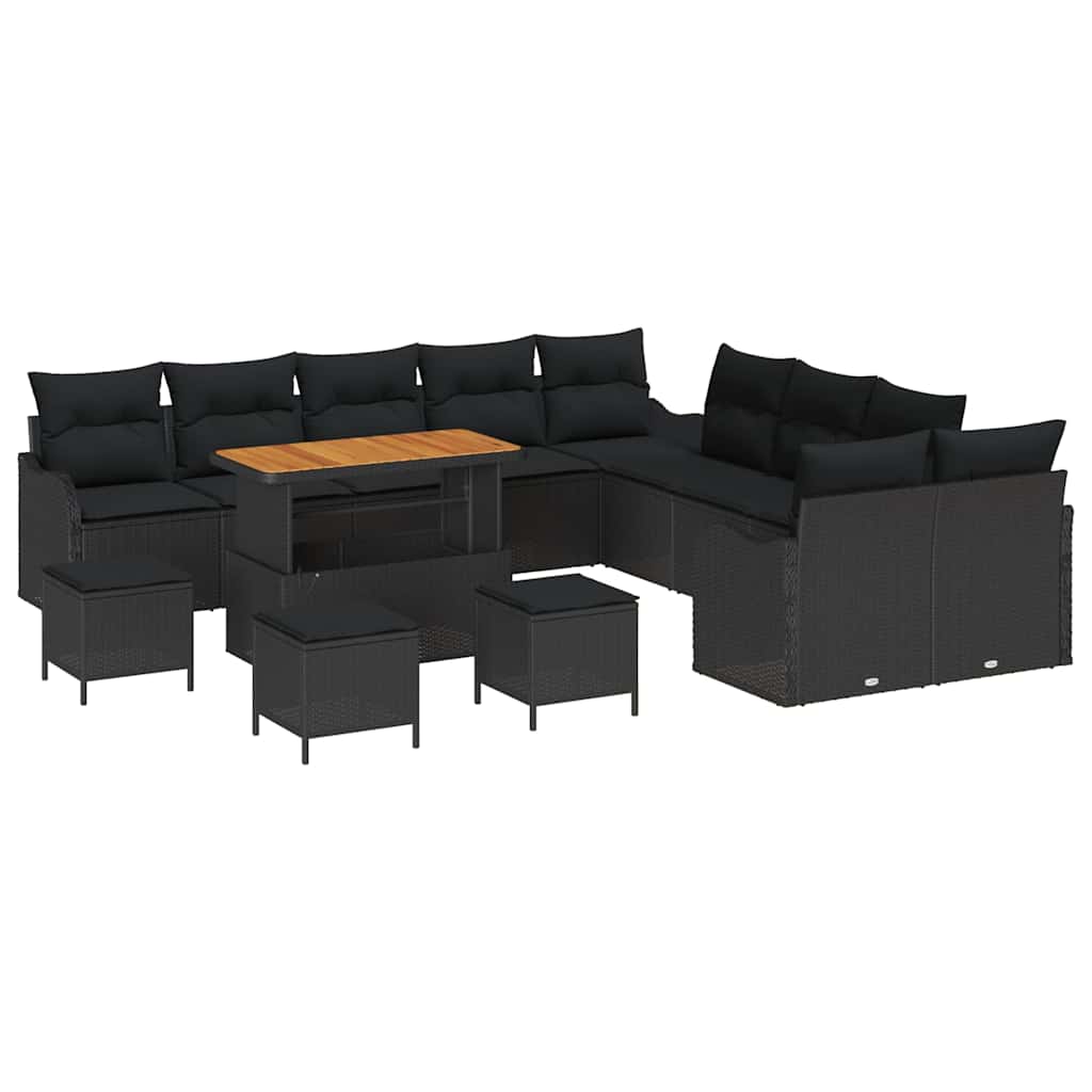 Sjedeća garnitura za vrt s jastukom s pohranom 14 pcs Crna