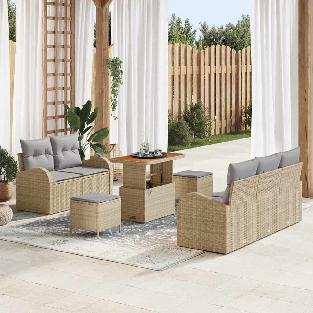 Sjedeća garnitura za vrt s jastukom 8 pcs Bež i svijetlo siva