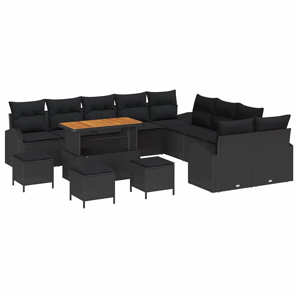 Sjedeća garnitura za vrt s jastukom s pohranom 14 pcs Crna