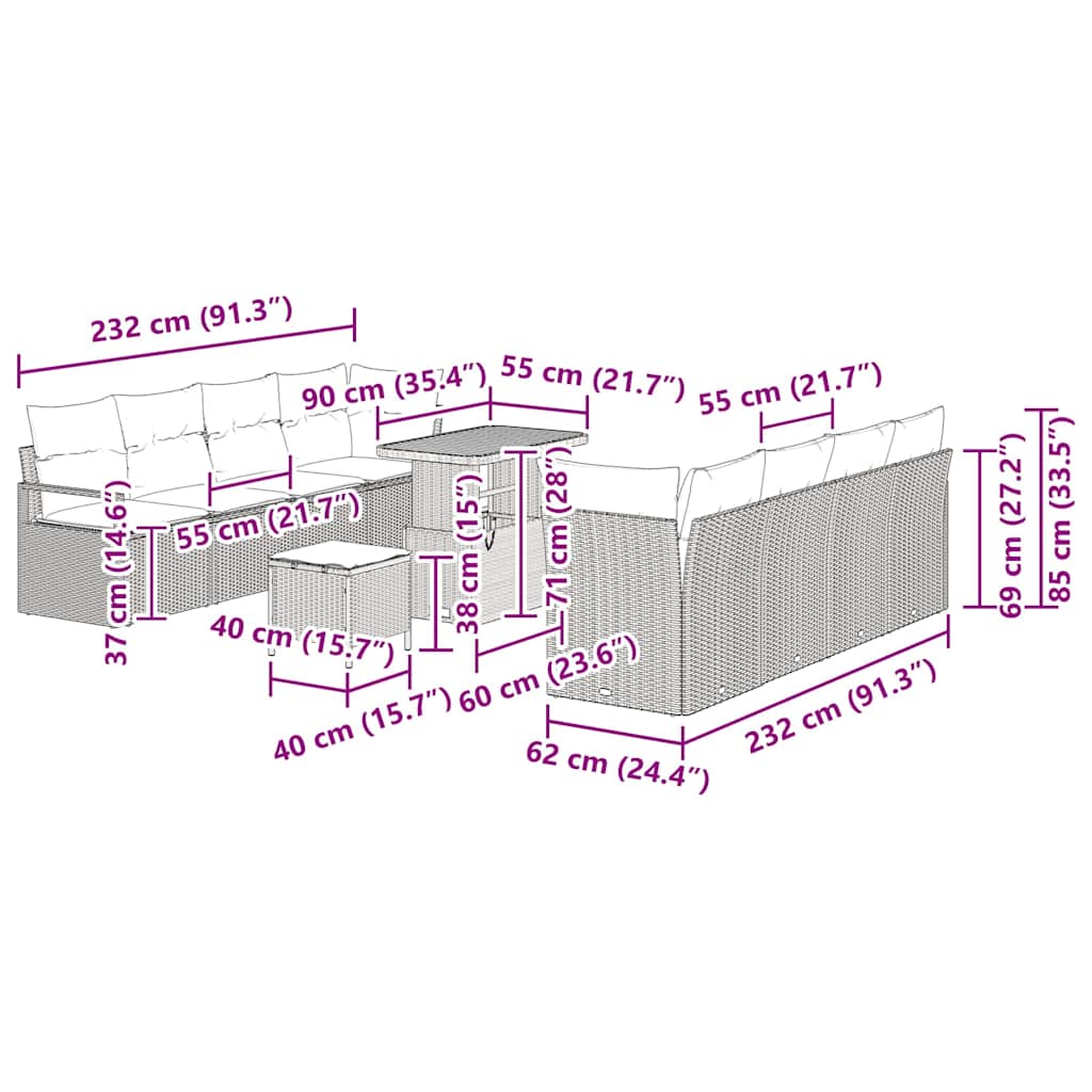 Sjedeća garnitura za vrt s jastukom Crna 90 x 55 x 71 cm