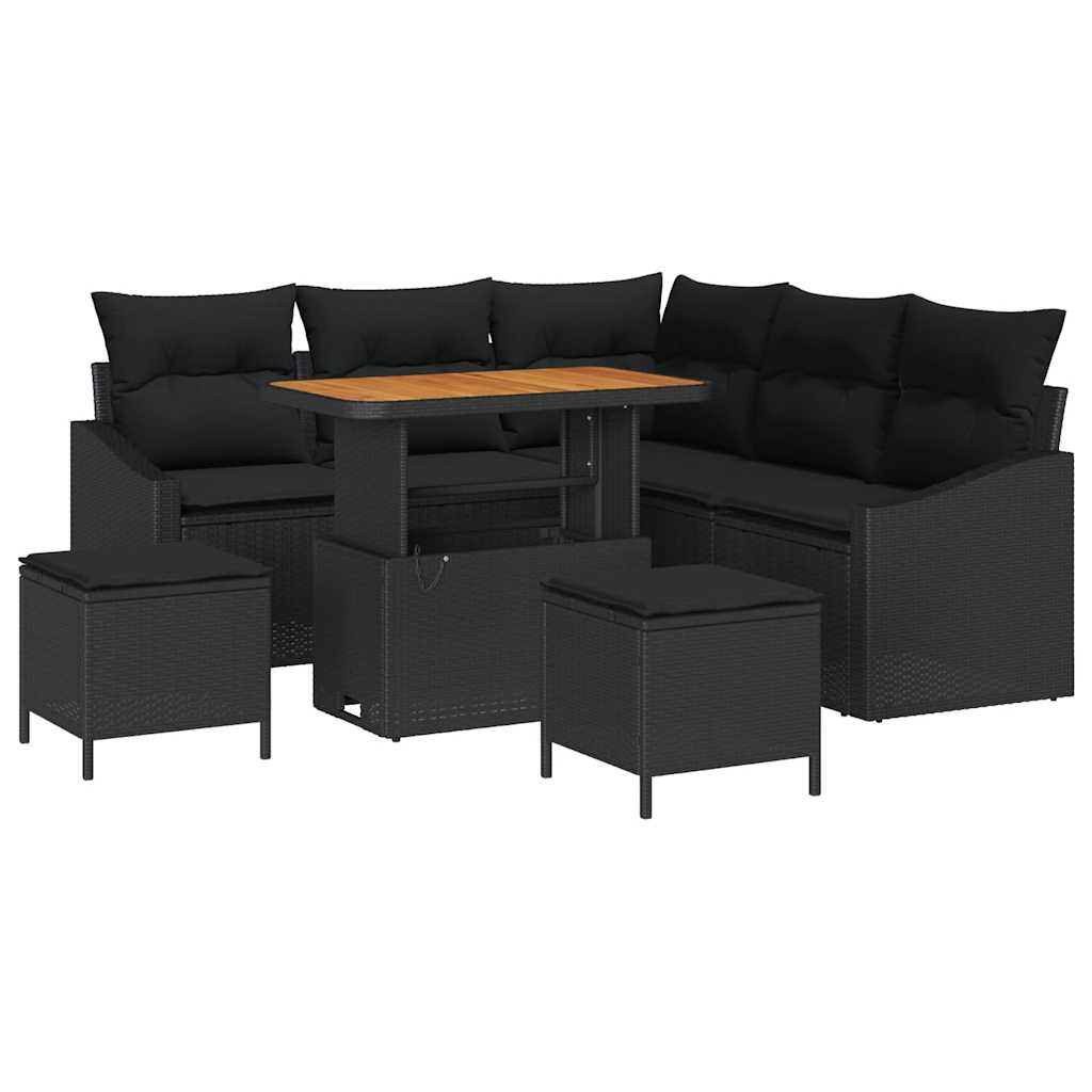 Sjedeća garnitura za vrt 8 kom. 7-Broj sjedala Crna Poli ratan 90 x 55 x 71 cm