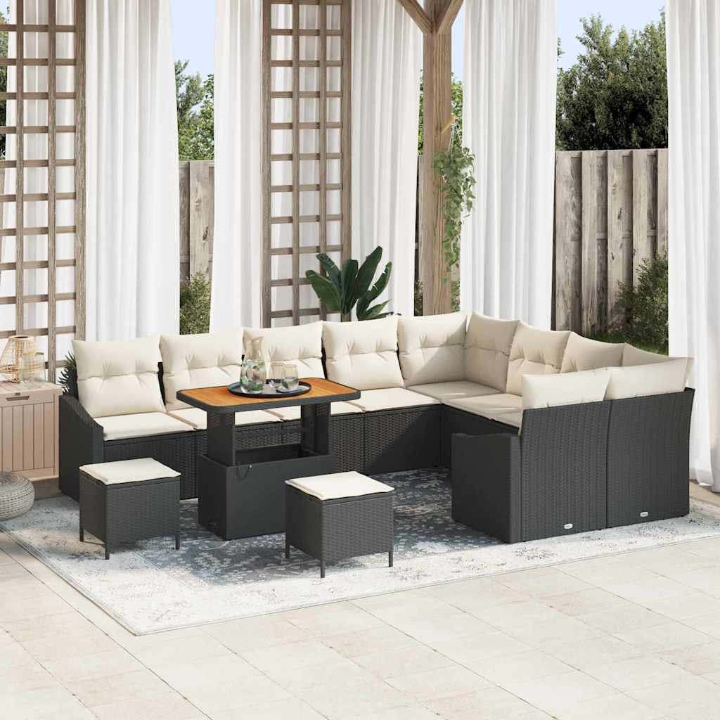 Sjedeća garnitura za vrt s jastukom 12 pcs Crna Poli ratan