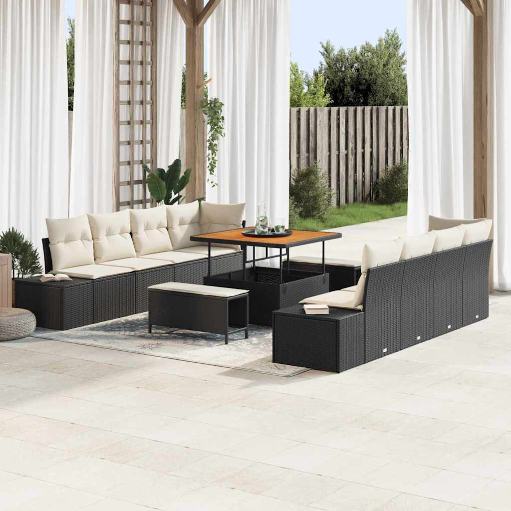 Sjedeća garnitura za vrt Crna 264 x 62 x 85 cm Poli ratan