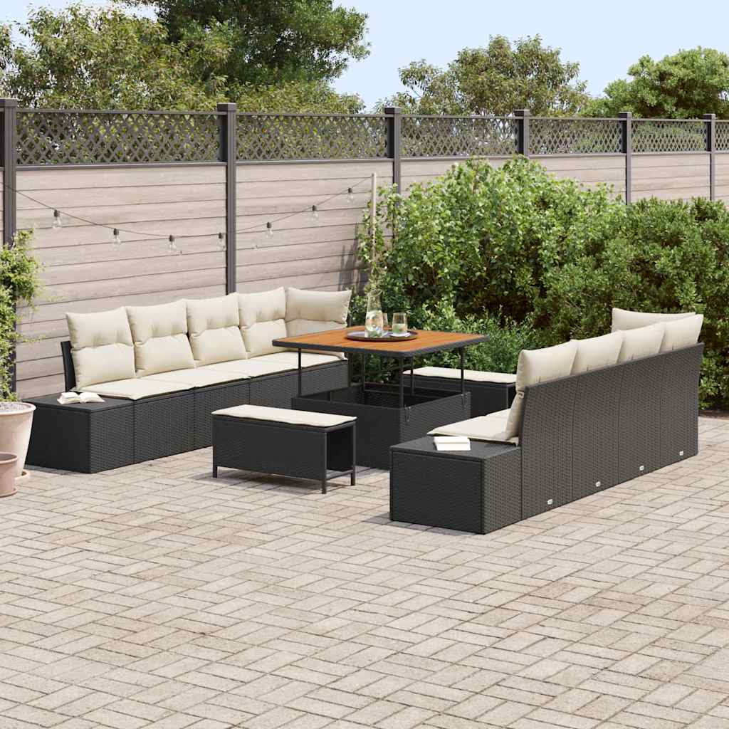 Sjedeća garnitura za vrt Crna 264 x 62 x 85 cm Poli ratan