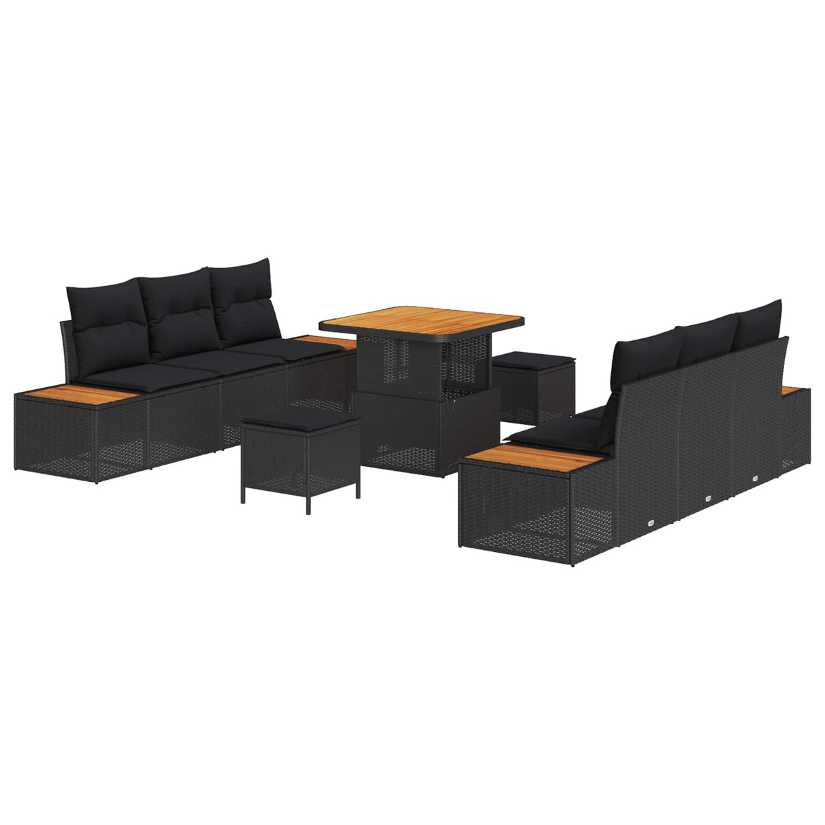 Sjedeća garnitura za vrt 9 kom. 8-Broj sjedala Crna Poli ratan