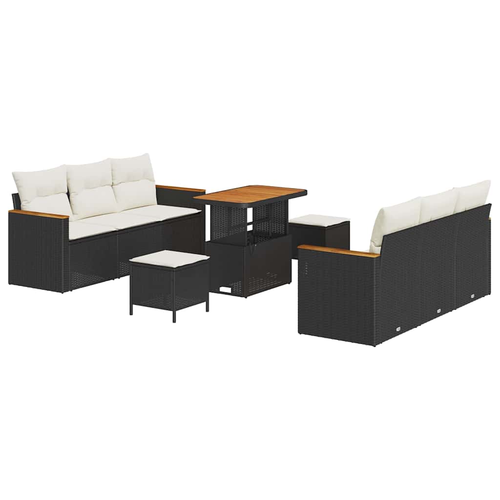 Sjedeća garnitura za vrt 11 kom. 10-Broj sjedala Crna i Krema 179 x 62 x 85 cm