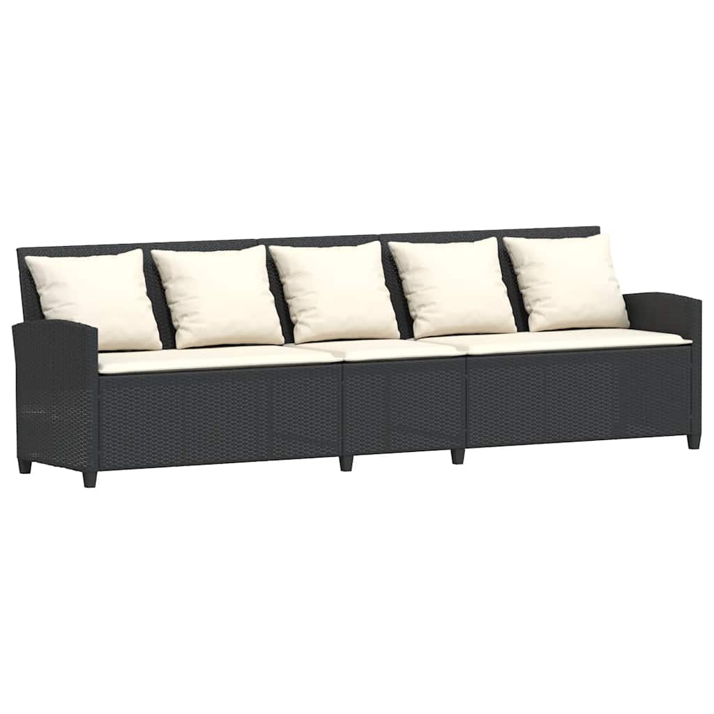 Vrtna sofa od poliratana s jastucima crna