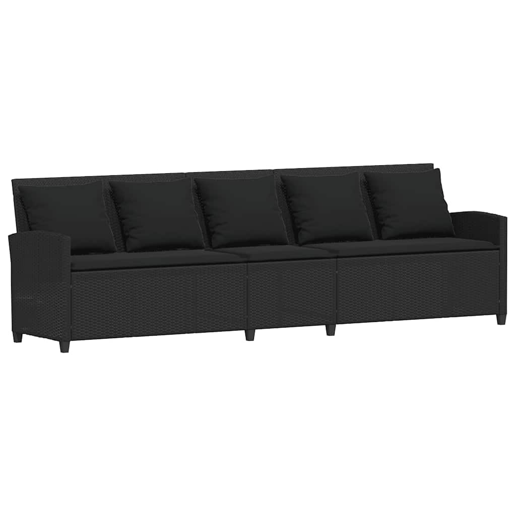 Vrtna sofa od poliratana s jastucima crna