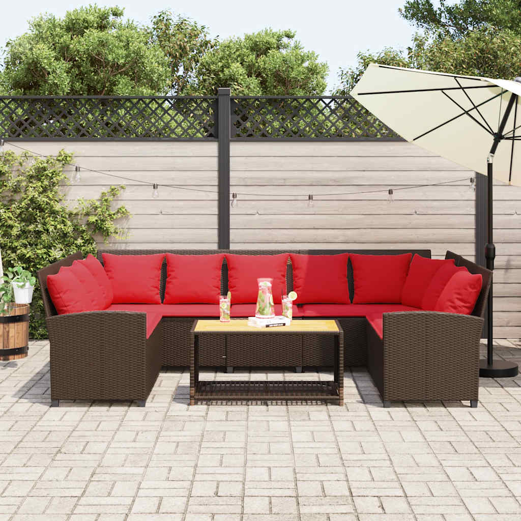 Vrtna sofa s jastucima smeđi poliratan