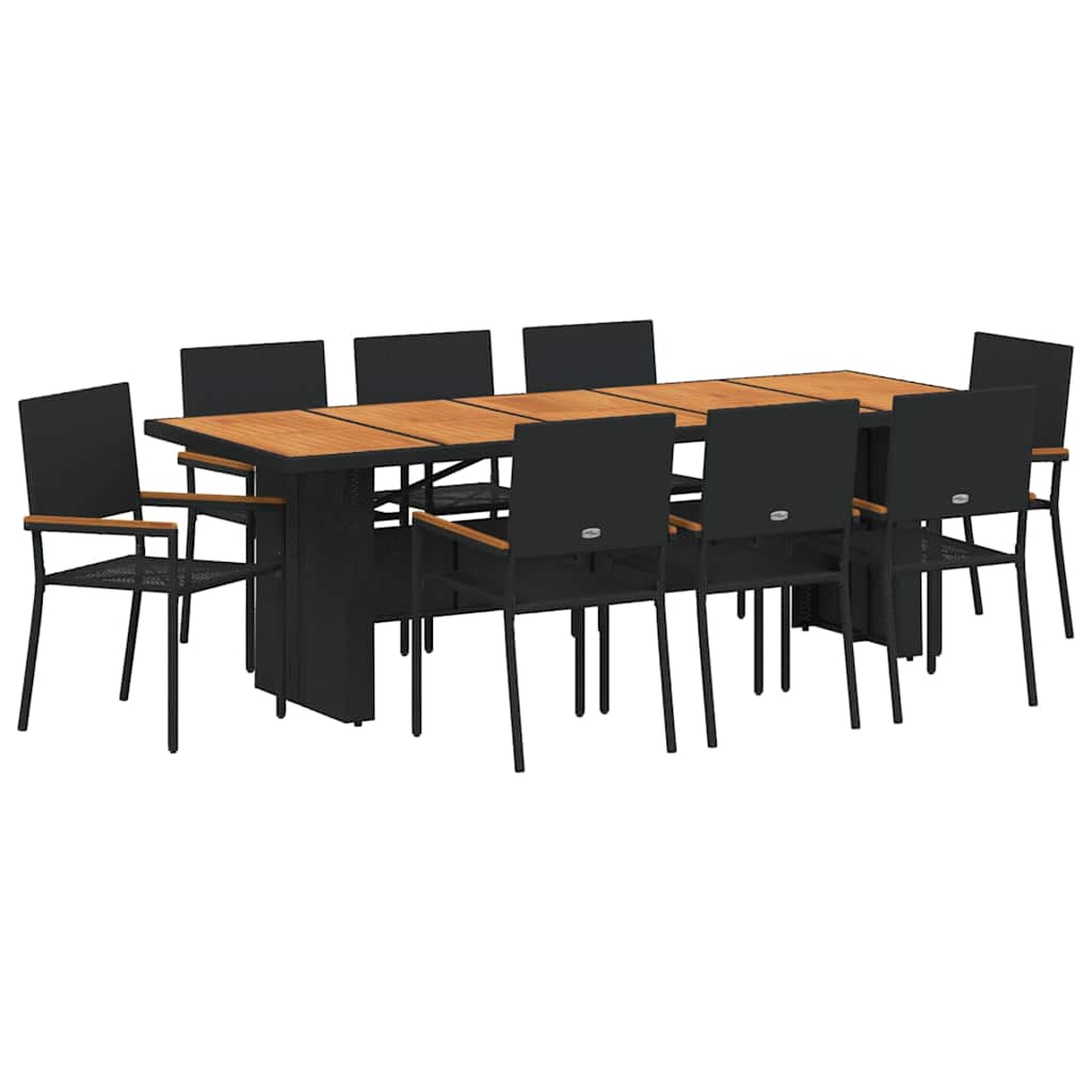 Vrtni set za objed 9 kom. Crna poliratan 240 x 90 x 75 cm