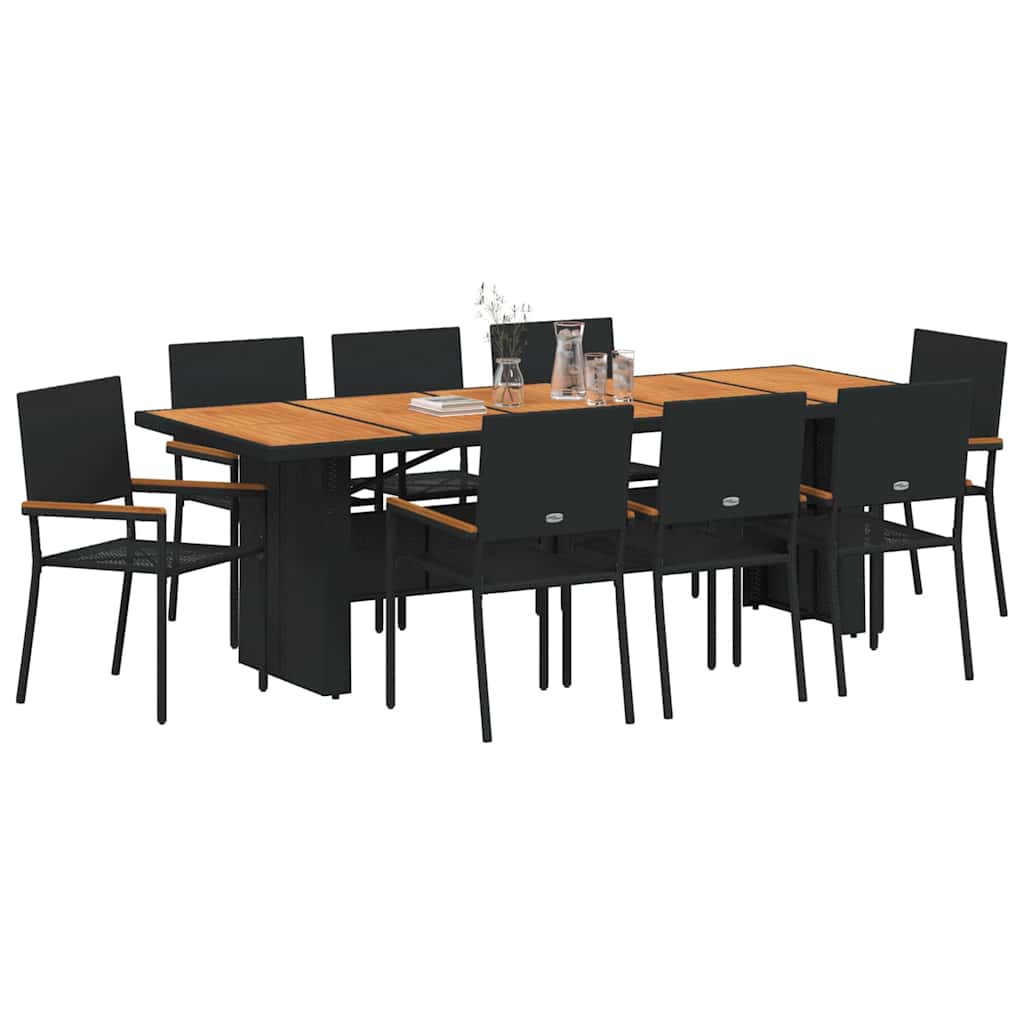 Vrtni set za objed 9 kom. Crna poliratan 240 x 90 x 75 cm