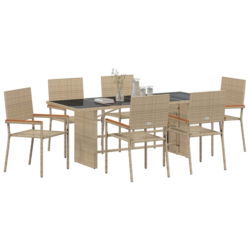 Vrtni set za objed 7 kom. Bež poliratan 190 x 80 x 75 cm