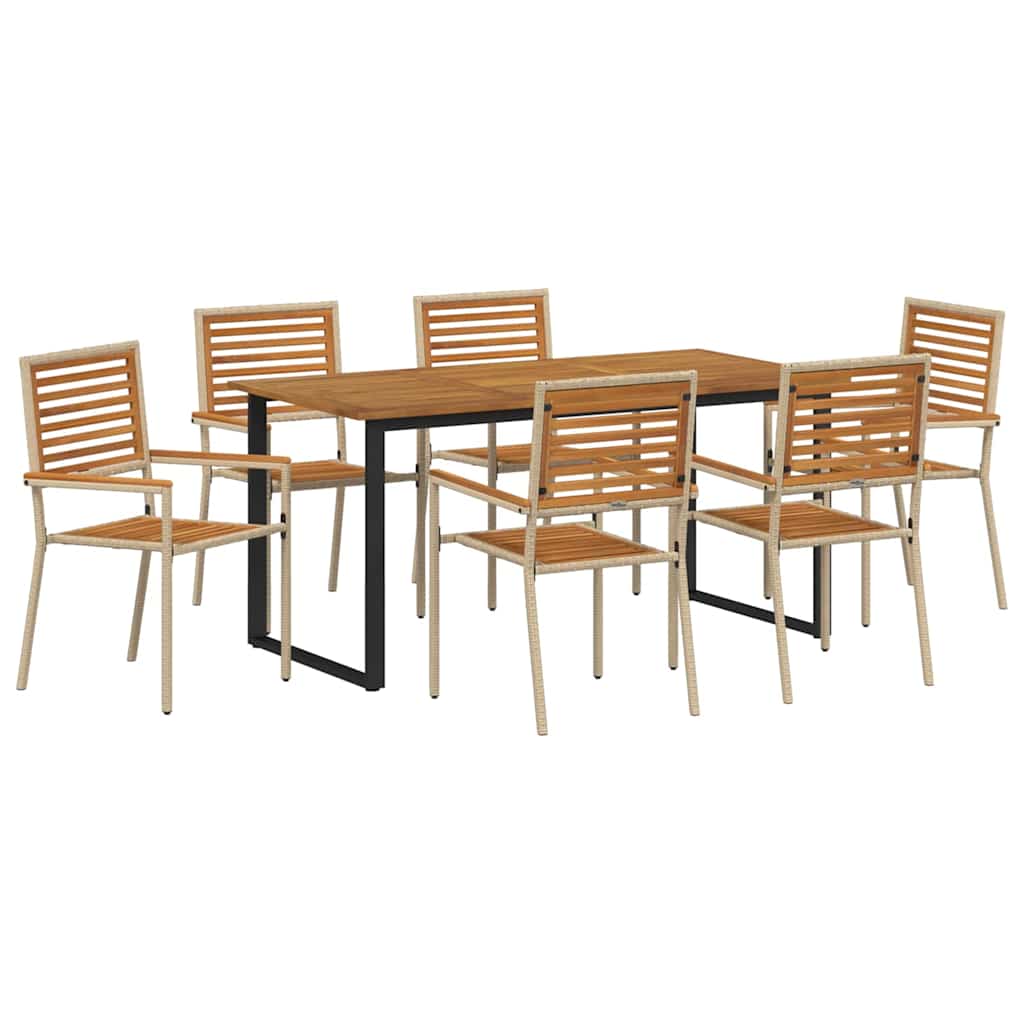 Vrtni set za objed 7 pcs Bež Čvrsto drvo akacije