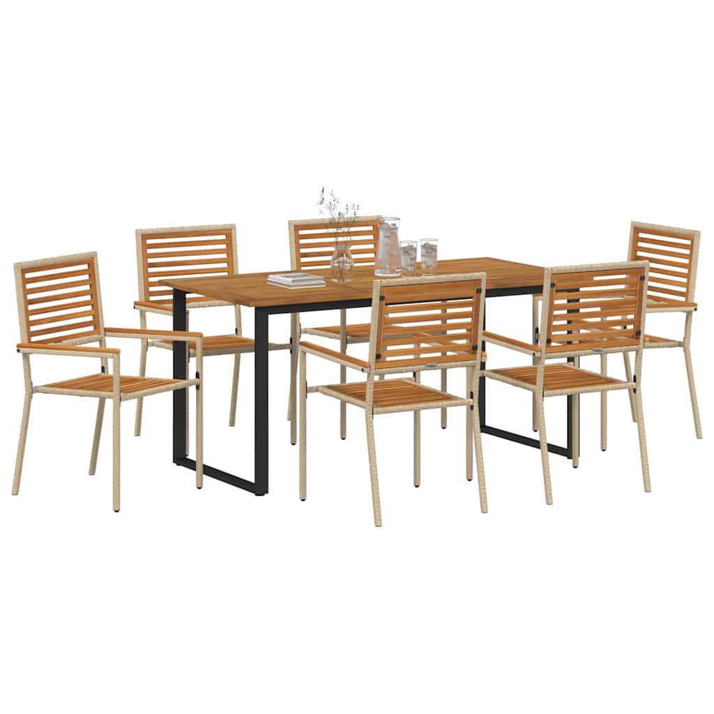 Vrtni set za objed 7 pcs Bež Čvrsto drvo akacije