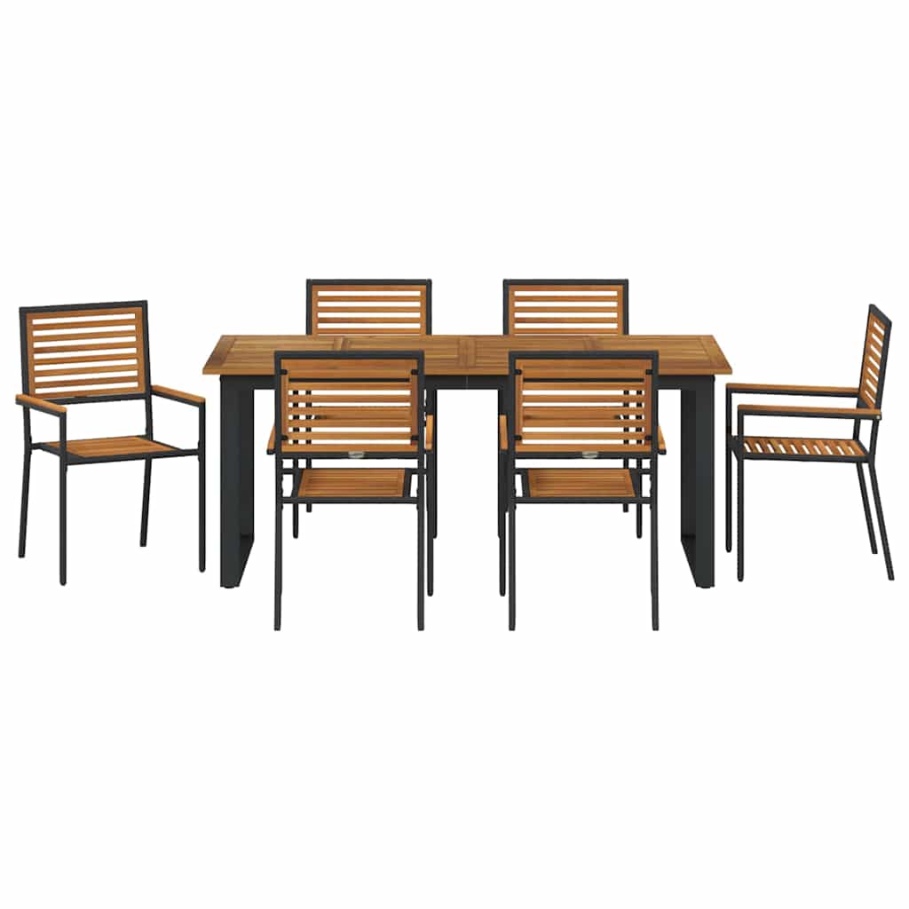 Vrtni set za objed 7 pcs Crna Čvrsto drvo akacije
