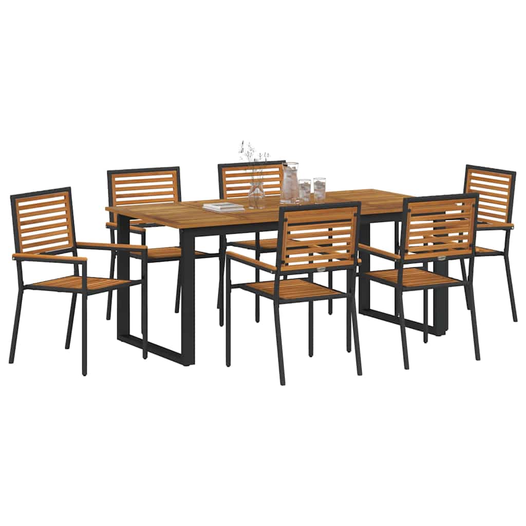 Vrtni set za objed 7 pcs Crna Čvrsto drvo akacije