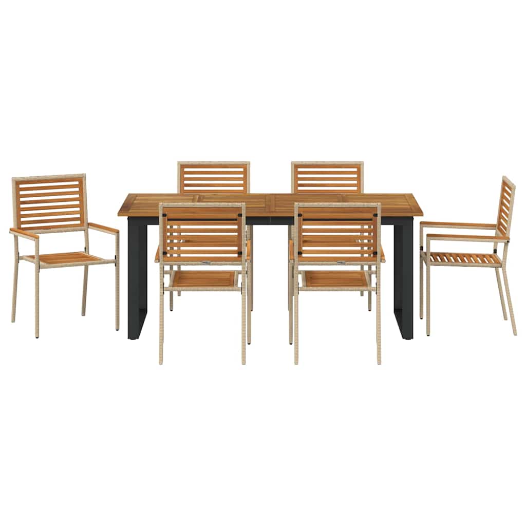 Vrtni set za objed 7 pcs Bež Čvrsto drvo akacije