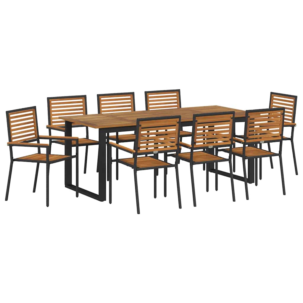 Vrtni set za objed 9 pcs Crna Čvrsto drvo akacije