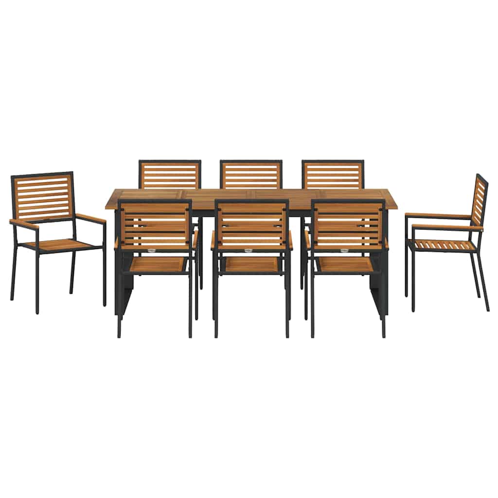 Vrtni set za objed 9 pcs Crna Čvrsto drvo akacije