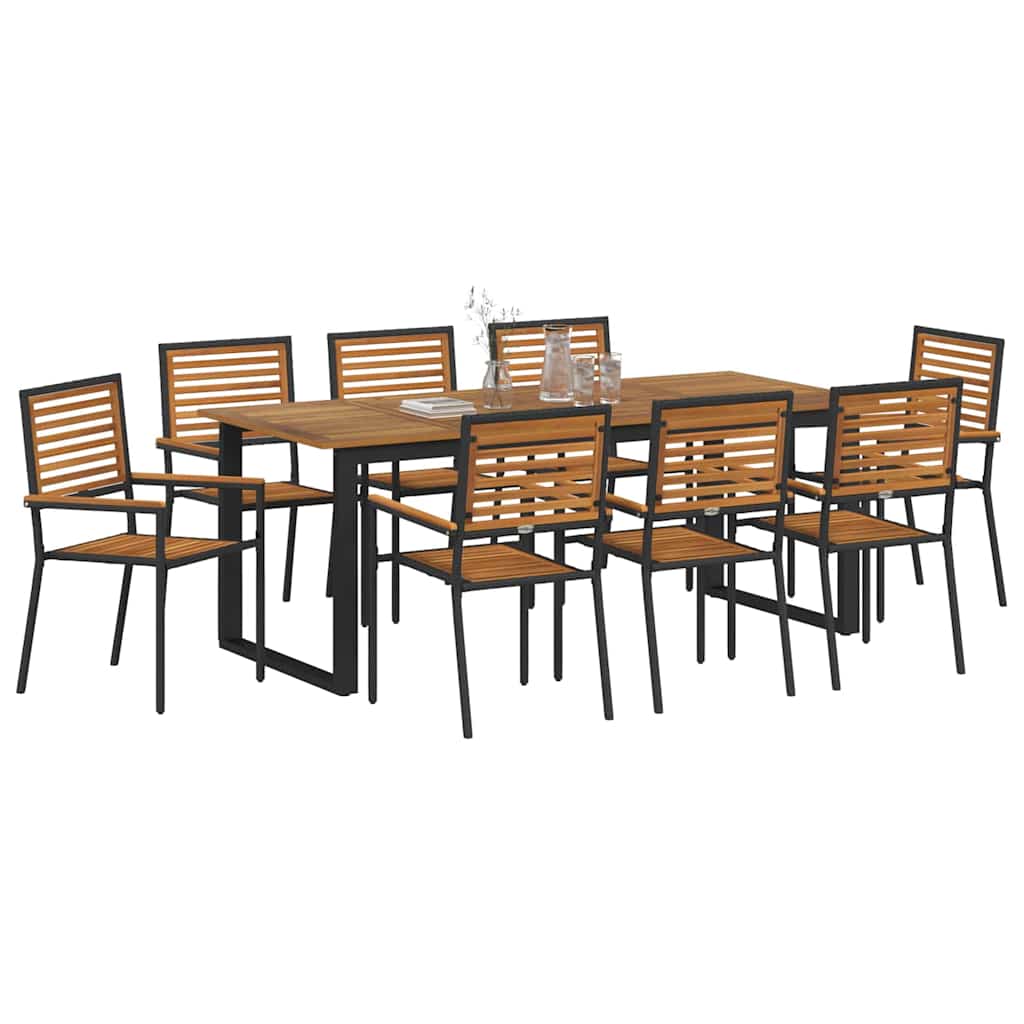 Vrtni set za objed 9 pcs Crna Čvrsto drvo akacije