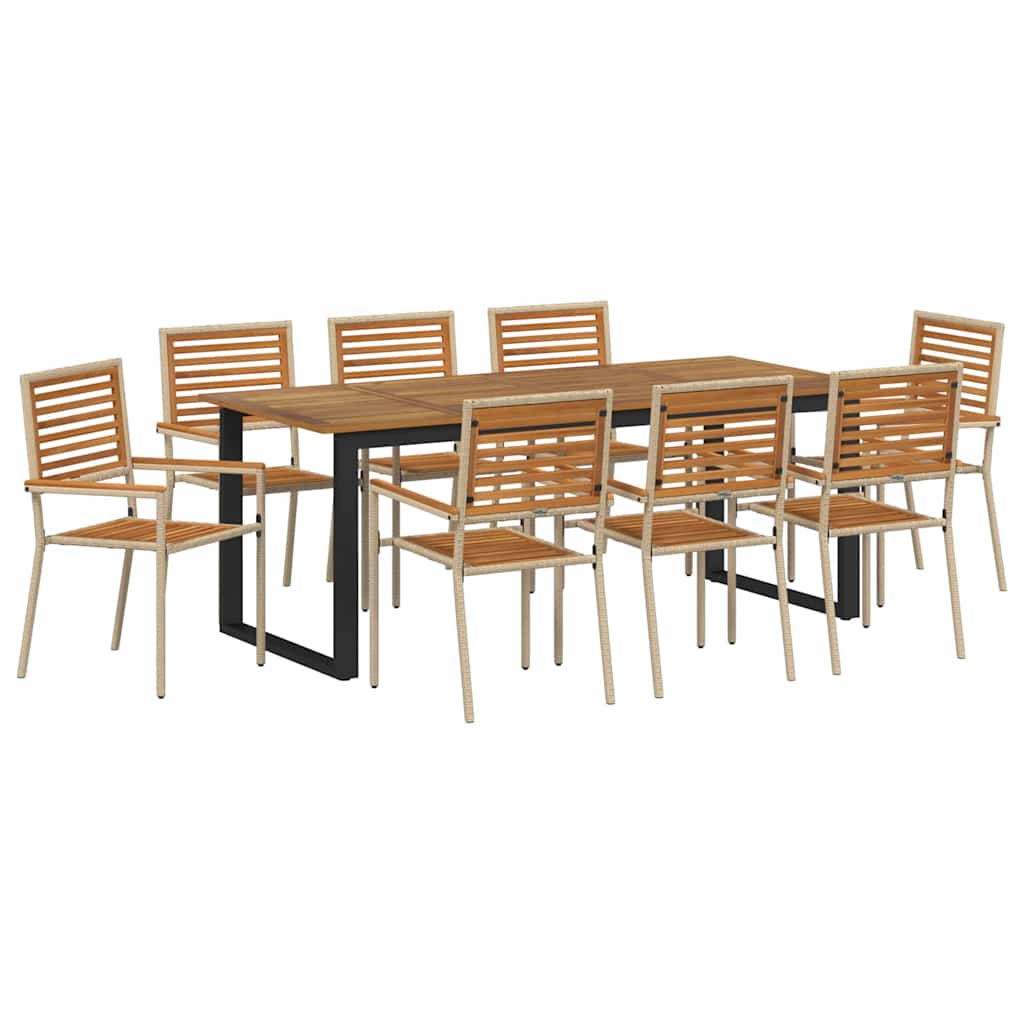 Vrtni set za objed 9 pcs Bež Čvrsto drvo akacije