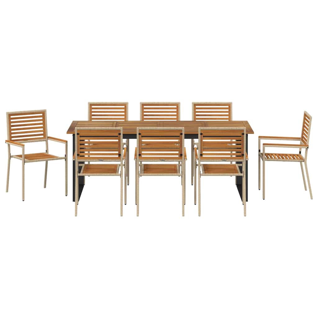 Vrtni set za objed 9 pcs Bež Čvrsto drvo akacije