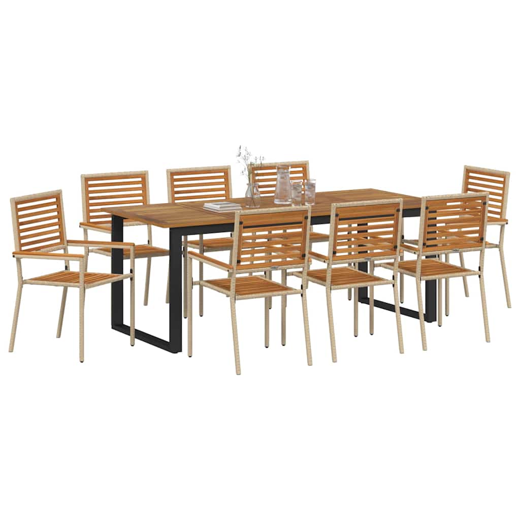 Vrtni set za objed 9 pcs Bež Čvrsto drvo akacije
