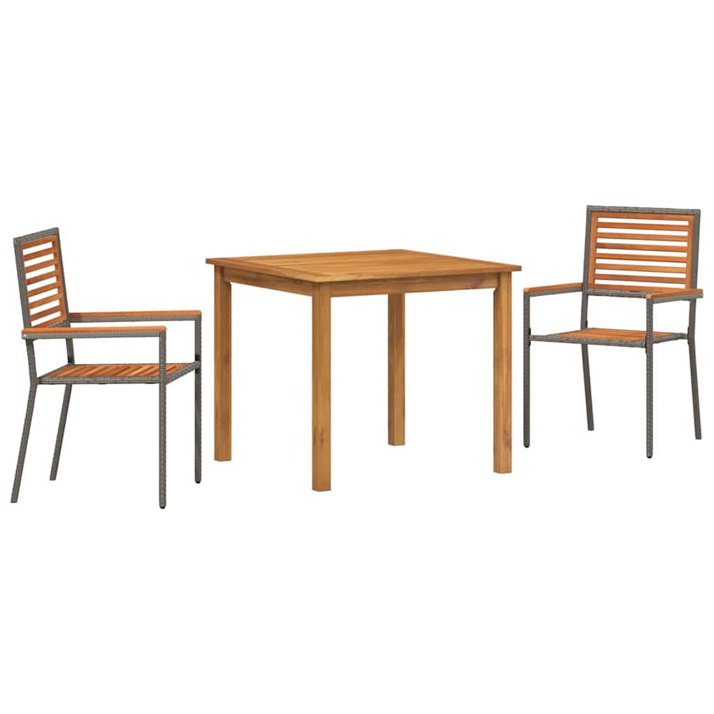 Vrtni set za objed 3 pcs Siva Čvrsto drvo akacije