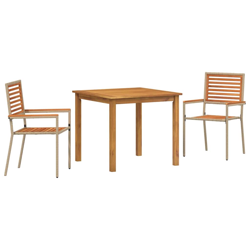 Vrtni set za objed 3 pcs Bež Čvrsto drvo akacije