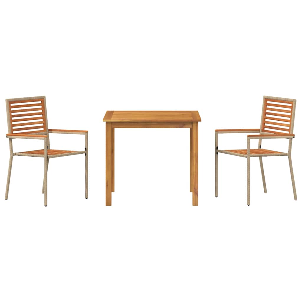 Vrtni set za objed 3 pcs Bež Čvrsto drvo akacije