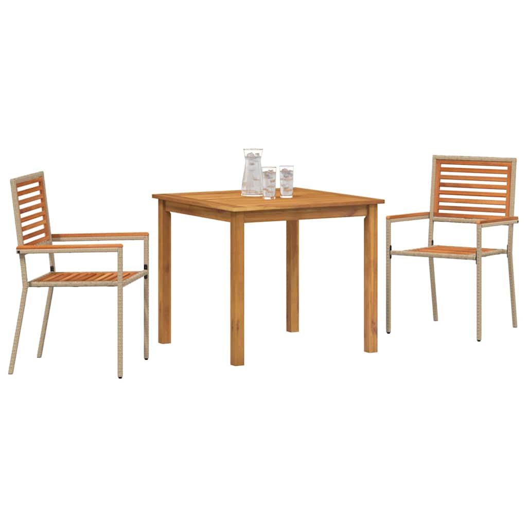 Vrtni set za objed 3 pcs Bež Čvrsto drvo akacije