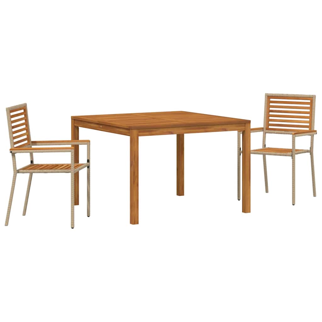 Vrtni set za objed 3 pcs Bež Čvrsto drvo akacije