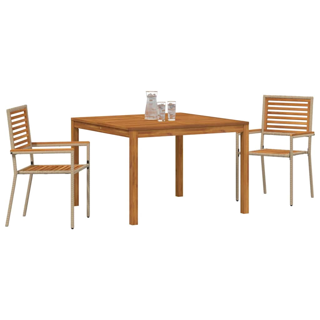 Vrtni set za objed 3 pcs Bež Čvrsto drvo akacije